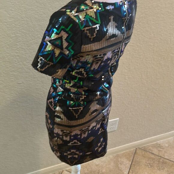 Club L Size 10 Two Piece Sequin Dress Outfit Green Aztec Tribal Club Glam NWT - Picture 3 of 16